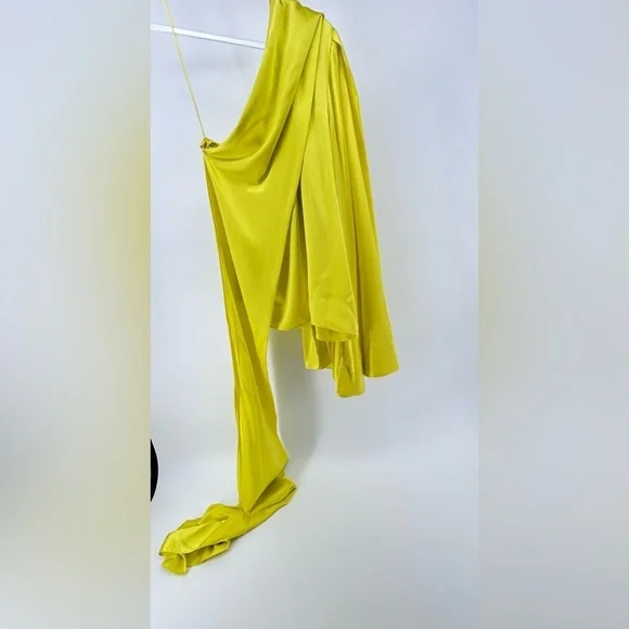 New With Tags SOLACE LONDON Rosa Silk Satin Top UK10 US6 IT38Yellow Draped